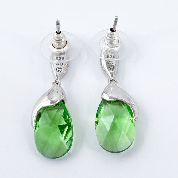 Vintage Sterling Silver Green Drop Earrings | Cubic Zirconia - Picture 5 of 8